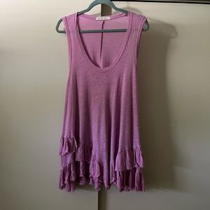 We The Free Sz S linen cotton viscose blend pink trapeze mint dress frayed hem